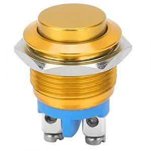 Interrupteur à Bouton-Poussoir en Métal, 220V 16mm Étanche en Acier Inoxydable Rond Auto-Réinitialisation Normalement Ouvert Interrupteur à Bouton-Poussoir à Tête Haute(Jaune) (Jenngaoo, neuf)