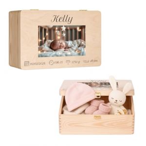 Maverton Boite Souvenir Bebe Personnalisable - Cadeau Naissance Personnalis&eacute; - L/XL Boite de Rangement avec Couvercle en Bois de Pin Naturel - Cadeau Anniversaire Enfant Personnalis&eacute; (MAVERTON, neuf)
