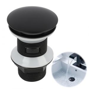 Bonde de Lavabo Universel, Bonde Clic Clac pour &Eacute;vier, Bonde Lavabo sans Trop Plein, Bonde de Salle de Bain Pop-up, M&eacute;canisme Pop-Up, pour Lavabos de Tous Genres, Installation Facile, Noir (HuiXingMing, neuf)