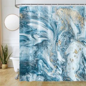 Uiiooazy Rideau Douche Anti Moisissure, Rideau de Douche 240x180cm Bleu Effet Marbre Gris Abstrait Rideaux de Baignoire Tissu Lavable Imperm&eacute;able Polyester Rideaux Salle de Bain avec 12 Crochets (dongguibinjingpinxiaodianpu, neuf)