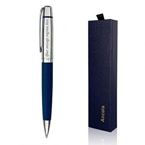 jolis Stylo à bille personnalisé en argent chromé - avec cuir PU, personnalisez votre message, nom sur le stylo. Coffret cadeau pour homme et femme, professionnel, bureau exécutif (ANCOLOFIS, neuf)