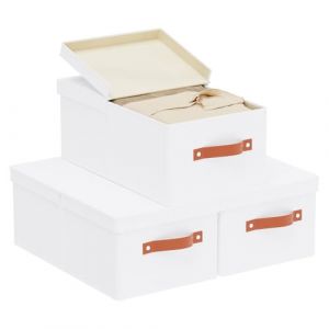 YheenLf 3 Pièces Panier Rangement Dressing, Boite en Tissu Pliable Avec Couvercle Amovible et 2 Poignée, Casier Vetement pour Organiser des étagères, des Placards, 41x25x16.5cm, Blanc (YheenLf, neuf)