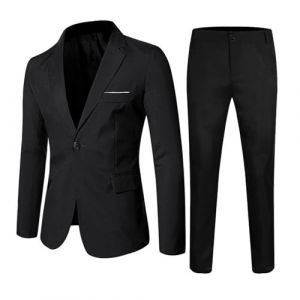 Costumes Homme 2 pi&egrave;ces Costume Coupe ajust&eacute;e Style d&eacute;contract&eacute; Blazer Veste &agrave; boutons et Pantalon &Eacute;l&eacute;gant Blazer de smoking Costume d'affaires Mariage F&ecirc;te (52-Noir, 6XL) (Wtinfer ⭐⭐⭐⭐⭐ 5, neuf)