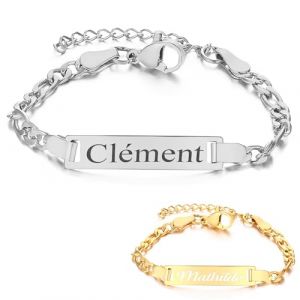 KDO MAGIC – Gourmette enfant personnalisable – Bracelet bébé avec gravure – Gourmette doré ou argentée personnalisée - Prénom gravé – Cadeau bébé, enfant, cadeau de baptême, naissance (Argent) (KDO-MAGIC, neuf)