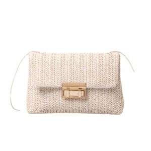 Fokroin Sac Paille Femme, Sac a Main Femme, Sac Paille, Sac Osier, Sac Bandouliere Femme ete, Pochette en Paille pour Femmes, Tissé Élégant Clutch pour Parti Mariage Plage Vacances (Rich Like Sea Shop, neuf)