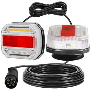 DARKGUARD Feux Remorque Magn&eacute;tique Led Feu de Remorque Aimant&eacute; 12V 24V Feux Arri&egrave;re Kit Eclairage Faisceau 7.5m avec Prise &agrave; 7 Broches pour Camion Camping Car 5 Fonctions IP65 ECE Homologu&eacute; (DARKGUARD, neuf)