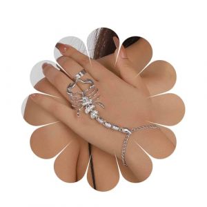 Inateannal Bracelet Bague Doigt Scorpion Punk Bracelet Chaîne Scorpion Argent Bracelet Harnais Main Strass Bracelet Main Esclave Gothique Bracelet Chaîne Bijoux Pour Femmes Et Filles (Inateannal, neuf)