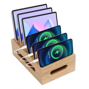 Tissting Organisateur de Station de Charge pour Plusieurs Appareils, Boîte de Rangement en Bois pour Téléphone Portable, Station d'accueil pour Tablette, 19x12x9cm Organisateur pour Bureau à Domicile (Auppicio, neuf)