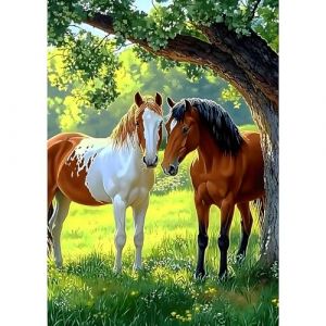 MXJSUA Deux Chevaux Peinture Diamant Adulte, 5D Diamond Painting Complet, Diamant Strass Point de Croix Cristal Painting, Murale Décoration, 30x40 cm (MXJSUA, neuf)