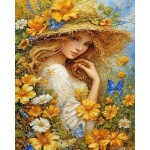 RICUVED Fille Peinture par Num&eacute;ros Adulte, 40x50cm &ndash;Fleur Peinture Num&eacute;ros Kit Complet avec Peintures, 3 Pinceaux & Toile Sans Cadre &ndash; Id&eacute;e Cadeau Cr&eacute;atif pour Madame (FANDIJIA, neuf)