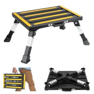 Marche Pied Pliable, R&eacute;glable en Hauteur Escabeau Pliant en Aluminium-1 Marche, Charge Maximale : 250 kg, &Eacute;chelle Pliable Marchepied avec Poign&eacute;e pour Camping, Maison (Svezhest 83 Ltd, neuf)