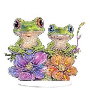 MOGTAA 5D Grenouille Diamond Painting Ornement de Table, DIY Kit Diamond Painting Adulte Enfant, Fleurs Diamant Painting D&eacute;coration de Table, Ornement Peinture pour Desktop D&eacute;coration Cadeaux (Keleman, neuf)