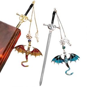 Marque-page dragon épée personnalisé avec nom - fantaisie cadeaux pour lecteur amateur de livres rat de bibliothèque cadeau d'anniversaire livre livresques marque-page breloque en métal argenté doré (GetnameNecklace, neuf)