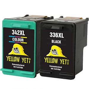 YELLOW YETI Remanufacturées 336 342 Cartouches d'encre Noir/Couleur pour HP Photosmart 2570 2575 2710 8150 C3100 C3180 C4180 D5160 DeskJet 5440 5442 6310 Officejet 6315 PSC 1510 (SOKANA, neuf)