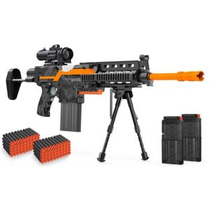 Nerf Sniper Pistolet Jouet Électrique avec Lunette, 3 Modes, Rechargeable, Bipied, 2 Chargeurs et 100 Flèches - Cadeau pour Les garçons à partir de 6 Ans (Haiyida, neuf)