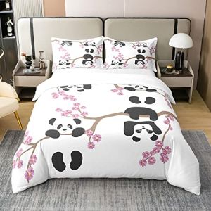 Homewish Enfants Housse de Couette 200x200 Panda en Coton Biologique, Parure de Lit Fleurs de Cerisier, Ensemble de Literie Animali&egrave;re pour Gar&ccedil;ons Filles Ados, Couvre Lit Dessin Anim&eacute; (Suzhou yiyanyun e-commerce Co., Ltd, neuf)