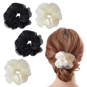 4 Pièces Chouchou Cheveux Fille,Chouchous En Organza,Chouchou En Satin Pour Cheveux,Bande Elastique Cheveuxs,Chouchous En Mousseline De Soie,Pour Raides,Ondulés, Bouclés Femme Ou Filles (Marjoramy, neuf)
