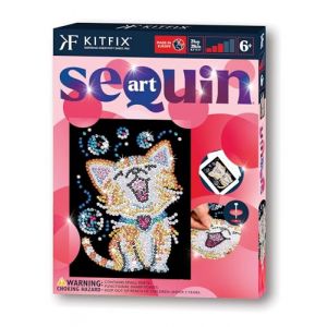 Kitfix - Sequin Art Red - Chaton bulles - Image à paillettes - 21 x 28 cm - Kit de création pour enfants et adultes de plus de 6 ans - 2418 (Kitfix, neuf)