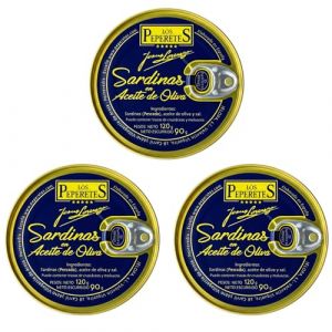 LOS PEPERETES x3 Bo&icirc;te Sardines &agrave; l&rsquo;huile d&rsquo;olive 120 g | Petites sardines gourmet | Conserve artisanale &agrave; l&rsquo;huile d&rsquo;olive vierge extra | Poisson bleu atlantique | Produit naturel (TOP SALES EU, neuf)