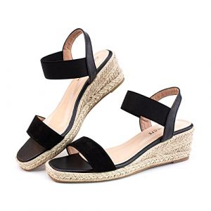 Sandale Femme Espadrille Sandales Femme Été Compensées Talon Ladies Sandals Escarpins Confortable Bout Fermé Talon Haut Mariage Noires EU 38 (Free Mobile OU, neuf)