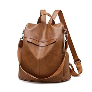 Wishliker Femme Sac à Dos Anti-vol imperméable PU Cuir Occasionnel Voyage,Brun (Naituoke-eu, neuf)