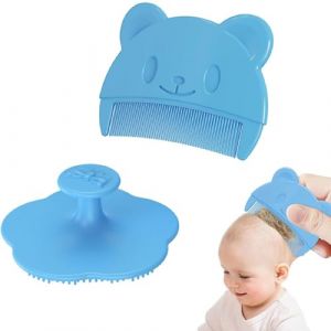 Brosse et Peigne pour Cro&ucirc;tes de Lait,Brosse en Silicone pour le Bain de B&eacute;b&eacute;,Brosse de Massage en Silicone,Brosse de Bain Pour B&eacute;b&eacute;,Brosse Pour Berceaux Pour B&eacute;b&eacute;,Bleu Peigne &agrave; Cheveux pour B&eacute;b&eacute;,2PCS (FeiXiehouse, neuf)