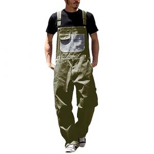 Gefomuofe Combinaison cargo rétro pour homme - Pantalon de travail avec bretelles stretch - Pantalon de travail avec jeans stretch - Salopette courte en denim - Salopette de loisirs, B vert., XXL (SDFKLJV, neuf)