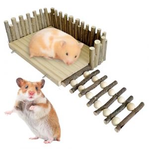 WANDGU Plateforme d'escalade pour Hamsters : 1 Plate-Forme en Bois avec Échelle, Aire De Jeux Et De Repos pour Rongeurs, avec Clôture De Sécurité pour Plus De Protection (22x15x7cm, Couleur Bois) (sangsangsangj, neuf)