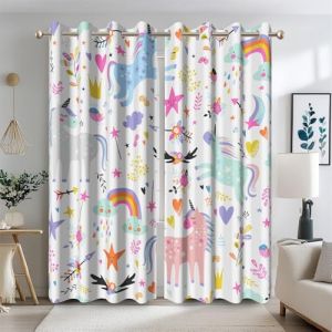 Ttincceer u-nicorn Rideau pour Chambre d'enfants Dessin animé Arc-en-Ciel Nuage occultant Rideau pour Chambre de Fille coloré u-nicorns Rideaux de fenêtre pour Chambre de bébé 2 Panneaux 135x215cm (Zhanghaostore, neuf)