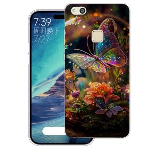 WUACYEAMING Coque pour Huawei P10 Lite Pouces,Anti-Jaunissement &Eacute;tui de Protection Antichoc,Motif &Eacute;tui Finition Premium Silicone Housse Cover TPU Transparente-(Fleurs Papillons) (WUACYEAMING, neuf)