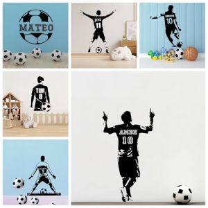 Autocollant Mural Personnalisé Joueur De Football, Autocollant En Vinyle Avec Nom Et Numéro Personnalisables, Décoration Autocollante DIY For Chambre D'enfant(XXL) (ZZTINGC, neuf)