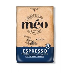 Caf&eacute;s M&eacute;o Moulu Espresso Intensit&eacute; 9 - en Pack de 8 sachets de 500G - Niveau de torr&eacute;faction fonc&eacute;e (CAFES MEO, neuf)
