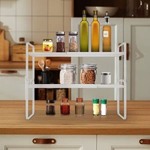 HUOLE Cuisine M&eacute;tal Demi Etagere &Eacute;tag&egrave;re r&eacute;tractable en Coin pour Placard &eacute;conomise l&rsquo;Espace pour Armoires de Comptoirs, Garde-Manger, Aliments et Ustensiles, 36-60 * 21 * 36.5 cm (Blanc) (Hechheu, neuf)