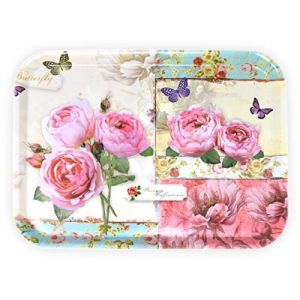 Lashuma Plateau rectangulaire mélaminé Plateau de Service de haute qualité Motif imprimé, Plastique, Rose anglaise., 38 x 26 cm (Lashuma Germany, neuf)