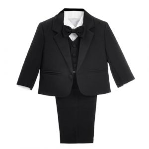 Lito Angels Costume Mariage Ceremonie Bebe Garcon, Ensemble 5 Pieces (Blazer, Gilet, Chemise, Noeud Papillon et Pantalon), Taille 3 Mois (étiquette en Tissu 3M), Noir 057 (Lito Angels FR, neuf)
