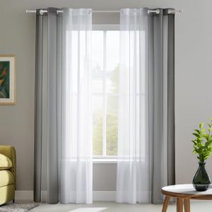 Deconovo Lot de 2 Rideaux Voilages, Décoration Rideau à Oeillets, Dégradé de Couleur pour Chambre Enfant Fille Salon Maison Fenêtre Balcon, Gris Foncé, 140×260 CM (Deconovo-Home, neuf)