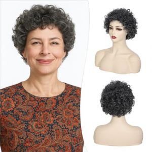 Perruque synth&eacute;tique S-noilite pour femme &acirc;g&eacute;e, perruque compl&egrave;te pour m&egrave;re et grand-m&egrave;re, d&eacute;guisement d'Halloween, cosplay, f&ecirc;te,Cheveux boucl&eacute;s crois&eacute;s gris fonc&eacute; (EU Fancy Activestyle, neuf)
