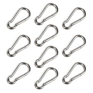 Lot de 10 mousquetons en acier inoxydable - Pour le camping, la randonn&eacute;e, les voyages, la p&ecirc;che, le sac &agrave; dos - Argent&eacute; (Tinshow, neuf)