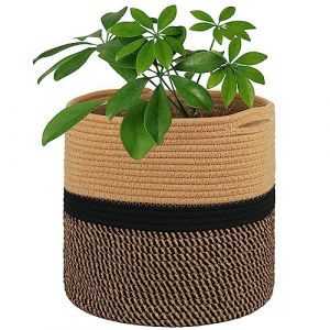 Tenn Well Pot de Fleurs 30 cm pour Plantes d'Intérieur avec Doublure, Panier de Rangement en Coton Tissé Grand Pots pour Plantes d'Intérieur et Décoration de la Maison (Noir Marron) (T&H Store, neuf)