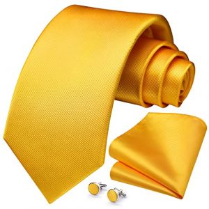 HISDERN Cravate Jaune Hommes Mouchoir Bouton de Manchette Solide Cravate Ensemble Formel F&ecirc;te de Mariage Cadeaux (hisdern, neuf)