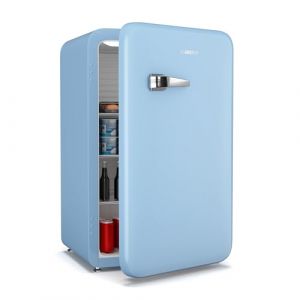 Klarstein Audrey Evo 112 L Mini réfrigérateur de chambre - Rétro, Silencieux 40 dB, Thermostat mécanique, Porte réversible, LED, Petit réfrigérateur pour bureaux & chambres, Bleu (Klarstein France, neuf)
