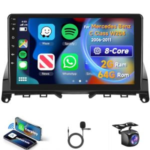 8 Core 2G+64G Autoradio Android 13 pour Mercedes Benz C Classe W204 S204 2006-2011, 9" 1280 * 720P HD écran Tactile IPS avec DSP Carplay Android Auto GPS Wi-FI Bluetooth FM RDS Radio Caméra (VECHTEL, neuf)