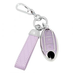 SparkleJoy Coque Clé Voiture TPU avec Un Porte-Clés en Cuir,Etui Clé Étui Clé Compatible avec Nissan Qashqai J11 J12 Juke F15 X Trail T32 Micra K13 K14 Infiniti Q50 QX60 EX35 - Smart Key (Violet) (AutoVeloce Europe, neuf)