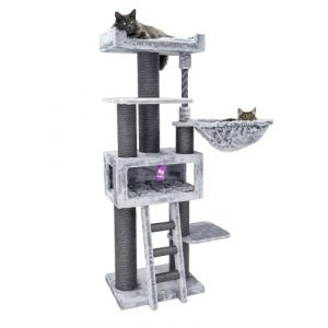 Petrebels Arbre à Chat Geant, Parklane 175 cm, Couleur Gris, Arbre à Chat avec Hamac, Ø 12 et Ø 15 cm Poteaux de Sisal Naturel (Petrebels, neuf)