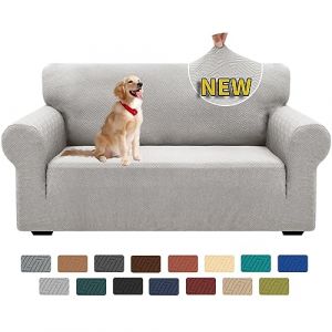 XINEAGE Housse de Canapé 2 Places Extensible, Housses de Canapé 1 Pièce Jacquard pour Le Salon, Housses de Canapé Universelles pour Chiens, Protecteur de Canapé Antidérapant (2 Places,Gris argenté) (XINEAGE FR, neuf)