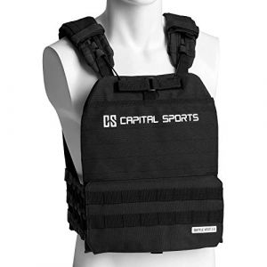 CAPITAL SPORTS Battlevest 2.0 - Veste lestée, 2 Paires de plaques de Poids incluses, Confort élevé et répartition optimale du Poids grâce au Rembourrage épais, 17,5lbs - Noir (Electronic-Star-FR, neuf)
