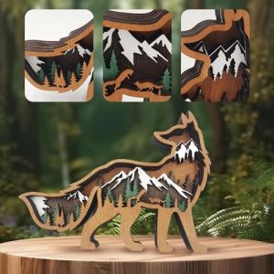 Drawelry 3D Bois Animaux Statue Ornement Artisanat Wooden For&ecirc;t Loup Renard Hibou &Eacute;l&eacute;phant Sculpture D&eacute;coration pour Salon Chambre d'enfants Salon Chambre Bureau Mur Maison D&eacute;co (Renard) (Dr-Jewelry, neuf)