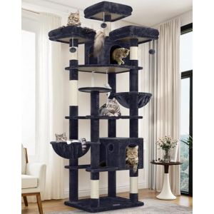 Globlazer Arbre a Chat XXL 209 cm avec 3 Perchoirs Rembourr&eacute;s, 2 Niches, Grand Plateformes, 2 Paniers, Jouets en Peluche, &eacute;norme Arbres a Chats Stable pour 3-5 Chats Int&eacute;rieur (F82, Gris Fonc&eacute;) (Globlazer For Your Pet, neuf)