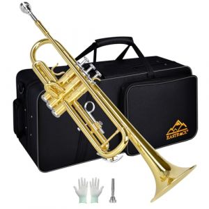 EASTROCK Trompette en Sib pour débutant, Trompette standard en laiton pour étudiants, Trompette avec étui, gants, embouchure 7C (Or) (iMusic INC., neuf)