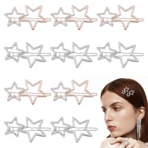 Hobbspring Lot de 10 barrettes à cheveux avec strass en forme d'étoile élégantes avec strass en forme d'étoile argentée dorée pour femmes et femmes accessoires punk décoration de cheveux (FSLIXIANG US, neuf)